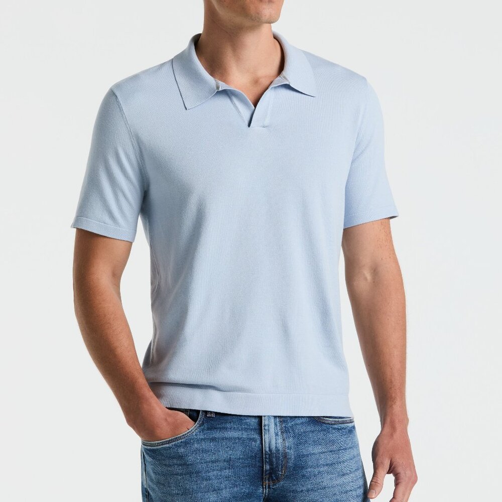 Perry Ellis light blue tech knit open collar short sleeve polo